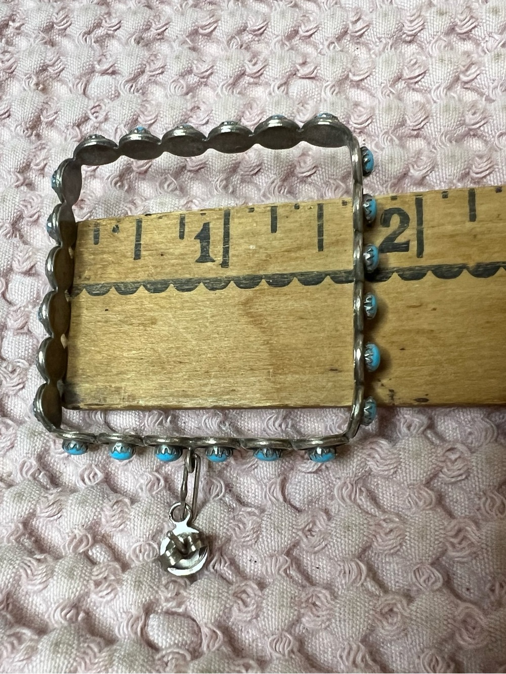 Vtg Zuni Turquoise Sterling Silver Snake Eye Square Hoop Dangle Earrings 925 - Picture 9 of 12